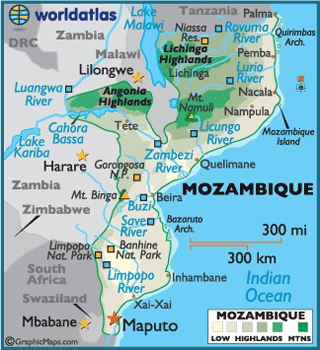 politisch karte mosambik